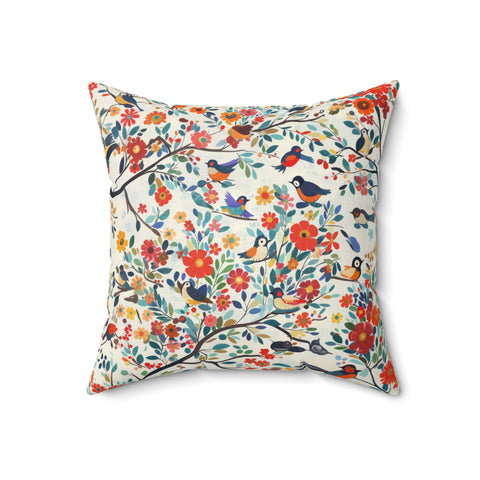 Floral and Bird Pattern Pillow – Nature-Inspired Comfort for Your Home