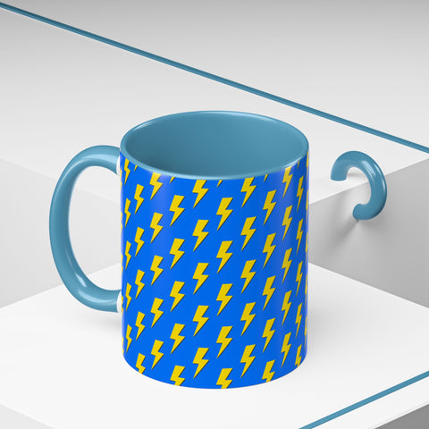 Blue & Yellow Lightning Bolt Coffee Mug – Bold, Electric Design for Your Daily Brew