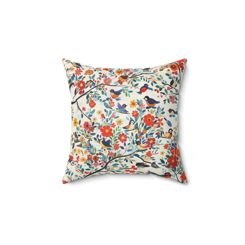 Floral and Bird Pattern Pillow – Nature-Inspired Comfort for Your Home