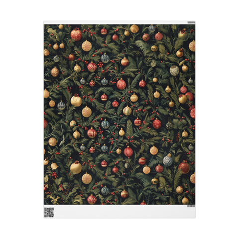 William Morris Christmas Inspired Wrapping Paper Roll, Matte or Glossy, Holly Mistletoe Greenery Flowers Holiday Gift Wrap, Holiday Gifts