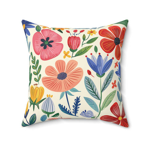 Colorful Illustrated Floral Pillow – Vibrant Comfort for Your Home Decor