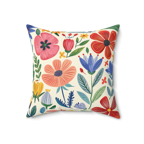 Colorful Illustrated Floral Pillow – Vibrant Comfort for Your Home Decor