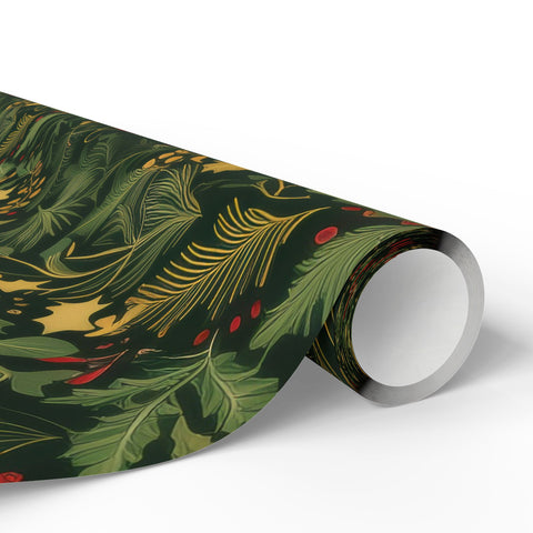 William Morris Christmas Inspired Wrapping Paper Roll, Matte or Glossy, Holly Mistletoe Greenery Flowers Holiday Gift Wrap, Holiday Gifts