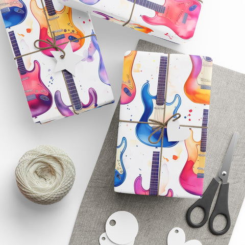 Music Christmas Wrapping Paper Roll, Matte and Glossy, Guitar Holiday Gift Wrap, Music Lover, Holiday Gifts