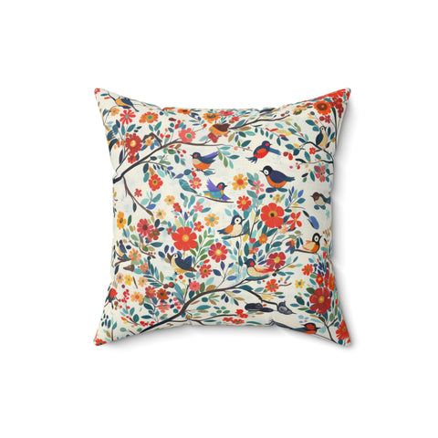 Floral and Bird Pattern Pillow – Nature-Inspired Comfort for Your Home