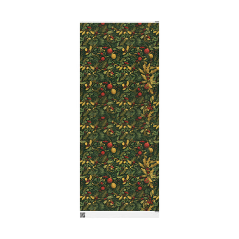 William Morris Christmas Inspired Wrapping Paper Roll, Matte or Glossy, Holly Mistletoe Greenery Flowers Holiday Gift Wrap, Holiday Gifts