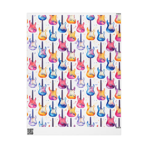 Music Christmas Wrapping Paper Roll, Matte and Glossy, Guitar Holiday Gift Wrap, Music Lover, Holiday Gifts