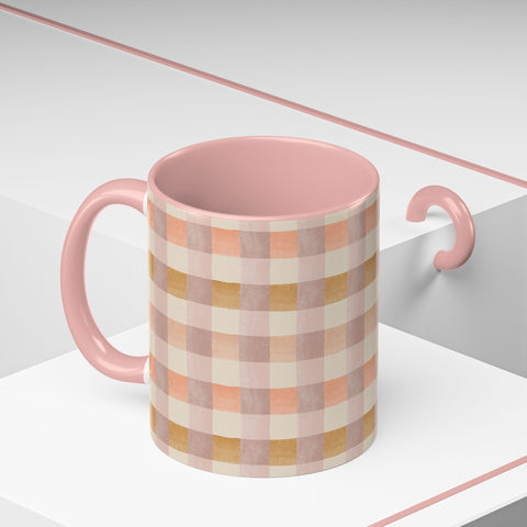 Peach Gingham Coffee Mug – Stylish Checkered Design for Your Morning Coffee & Tea