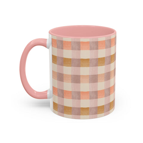 Peach Gingham Coffee Mug – Stylish Checkered Design for Your Morning Coffee & Tea