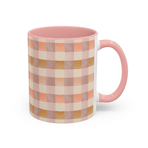 Peach Gingham Coffee Mug – Stylish Checkered Design for Your Morning Coffee & Tea