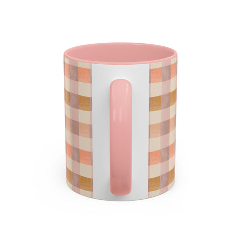 Peach Gingham Coffee Mug – Stylish Checkered Design for Your Morning Coffee & Tea