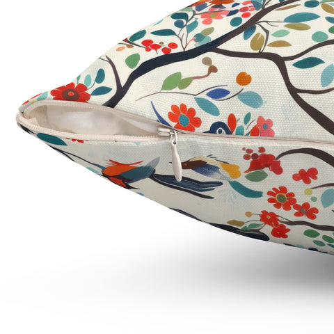 Floral and Bird Pattern Pillow – Nature-Inspired Comfort for Your Home