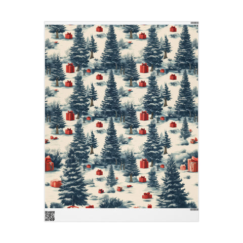 Snowy Christmas Tree Wrapping Paper, Christmas Tree Print Gift Wrap, Xmas Wrap, Christmas Gift Wrap, Holiday Wrapping Paper