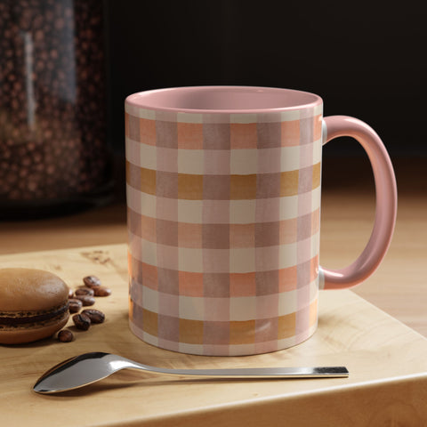 Peach Gingham Coffee Mug – Stylish Checkered Design for Your Morning Coffee & Tea