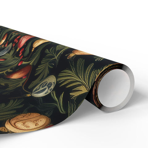 William Morris Christmas Inspired Wrapping Paper Roll, Matte or Glossy, Holly Mistletoe Greenery Flowers Holiday Gift Wrap, Holiday Gifts