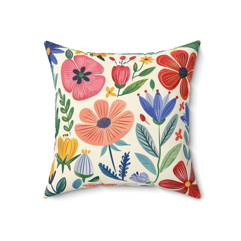 Colorful Illustrated Floral Pillow – Vibrant Comfort for Your Home Decor