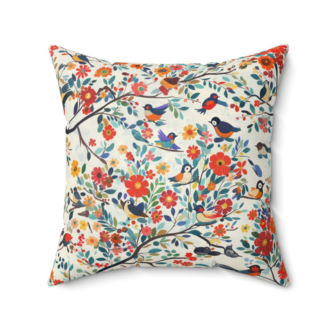 Floral and Bird Pattern Pillow – Nature-Inspired Comfort for Your Home