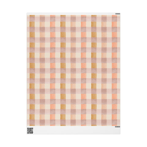 Peach Gingham Wrapping Paper, Pastel Checkered Wrapping Paper, Simple Gift Wrap Roll, Modern Checked Wrapping Paper, Peach Plaid