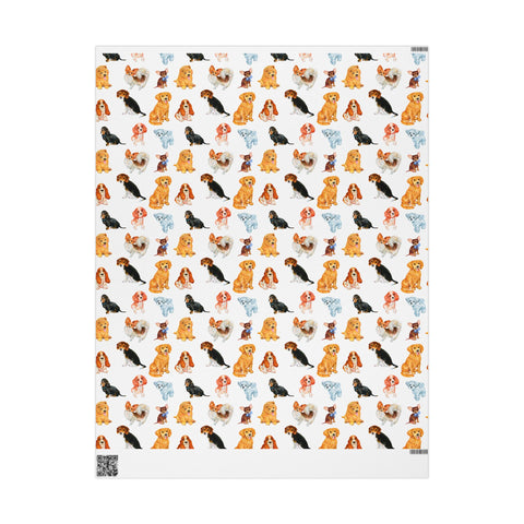 Watercolor Dogs Wrapping Paper | Dogs Printed Gift Wrap - Color Dog Paper | Doggy K9 Themed Gifts Giving