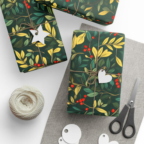 Winter Foliage Wrapping Paper / Holly Leaves Gift Wrap Paper Spring / Gift Wrap Nature / Gift Wrap Forest