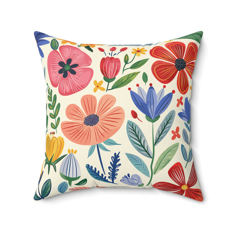 Colorful Illustrated Floral Pillow – Vibrant Comfort for Your Home Decor