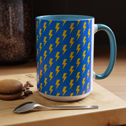 Blue & Yellow Lightning Bolt Coffee Mug – Bold, Electric Design for Your Daily Brew