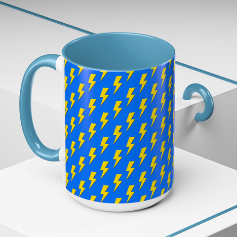 Blue & Yellow Lightning Bolt Coffee Mug – Bold, Electric Design for Your Daily Brew