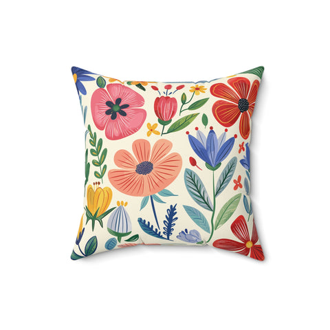 Colorful Illustrated Floral Pillow – Vibrant Comfort for Your Home Decor