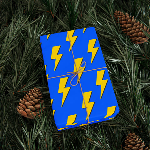 Lightning Bolt Wrapping Paper | Blue Yellow Thunder Lightning Print Gift Wrap | Premium Children's Boys Birthday