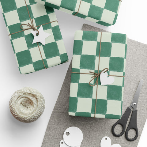 Green Gingham Wrapping Paper, Sage Green Checkered Wrapping Paper, Simple Gift Wrap Roll, Modern Checked Wrapping Paper, Green Plaid