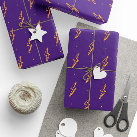 Lightning Bolt Wrapping Paper | Purple Yellow Thunder Lightning Print Gift Wrap | Premium Children's Boys Birthday