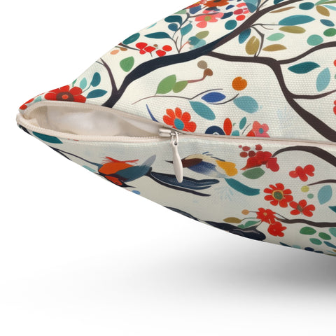 Floral and Bird Pattern Pillow – Nature-Inspired Comfort for Your Home