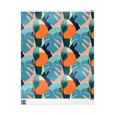 Orange Floral Gift Wrap | Botanical Gift Wrapping Paper