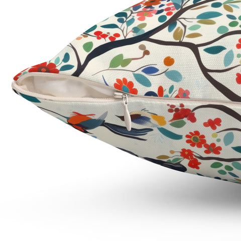 Floral and Bird Pattern Pillow – Nature-Inspired Comfort for Your Home