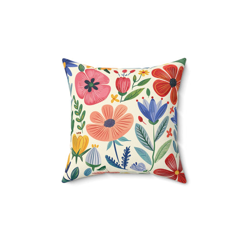 Colorful Illustrated Floral Pillow – Vibrant Comfort for Your Home Decor