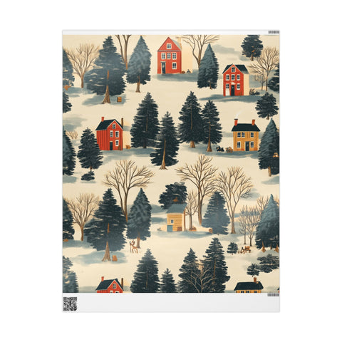 Christmas Gift Wrap / Snowy Village Gift Wrap / Snowy Xmas Wrapping Paper / Festive Holiday Painting