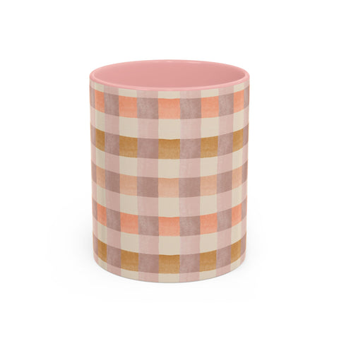 Peach Gingham Coffee Mug – Stylish Checkered Design for Your Morning Coffee & Tea