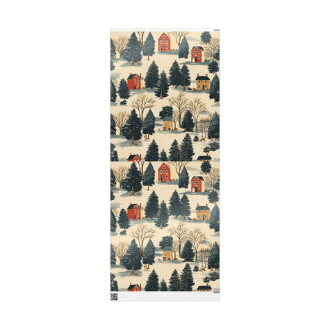 Christmas Gift Wrap / Snowy Village Gift Wrap / Snowy Xmas Wrapping Paper / Festive Holiday Painting