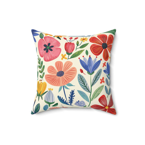 Colorful Illustrated Floral Pillow – Vibrant Comfort for Your Home Decor