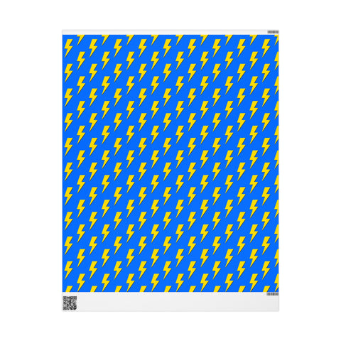 Lightning Bolt Wrapping Paper | Blue Yellow Thunder Lightning Print Gift Wrap | Premium Children's Boys Birthday