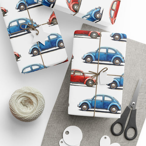 Watercolor VW Beetle Wrapping Paper | Volkswagen Beetle Gift Wrap - Water Color Paper | Automotive Themed Gifts Giving