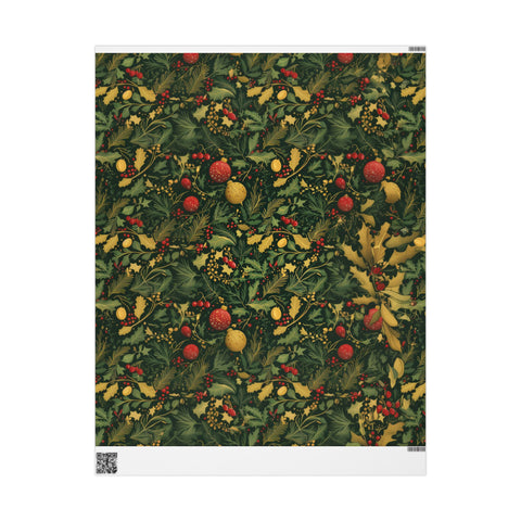 William Morris Christmas Inspired Wrapping Paper Roll, Matte or Glossy, Holly Mistletoe Greenery Flowers Holiday Gift Wrap, Holiday Gifts