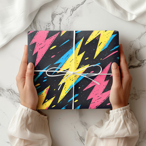 80's Lightning Bolt Wrapping Paper, Retro Gift Wrap, Fun Colorful Gift Wrap, Lightning Bolt Pattern, Gift Packaging Supplies