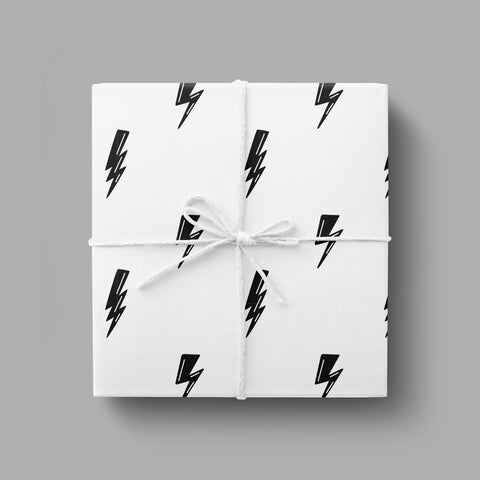 Black White Lightning Wrapping Paper | Comic Noir Thunder Lightning Print Gift Wrap | Premium Birthday Wrapping Paper