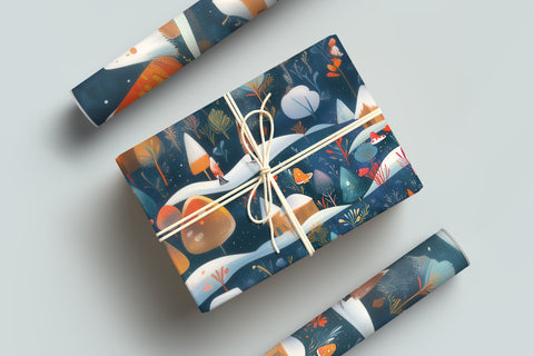 Christmas Wrapping Paper / Blue Igloo Giftwrap / Christmas Tree Gift Wrap / Festive Holiday Present Paper