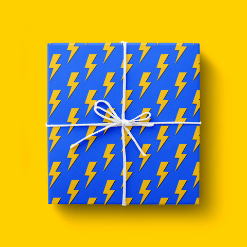 Lightning Bolt Wrapping Paper | Blue Yellow Thunder Lightning Print Gift Wrap | Premium Children's Boys Birthday