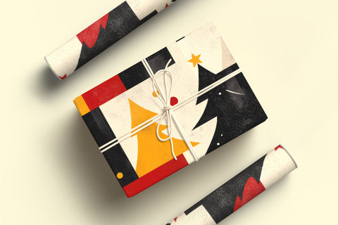 Modern Christmas Gift Wrap / Christmas Tree Gift Wrap / Red Black Xmas Wrapping Paper / Festive Holiday Mondrian Giftwrap