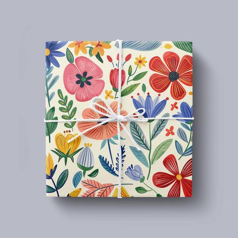 Colorful Flowers Leaves Gift Wrap | Geometric Gift Wrapping Paper