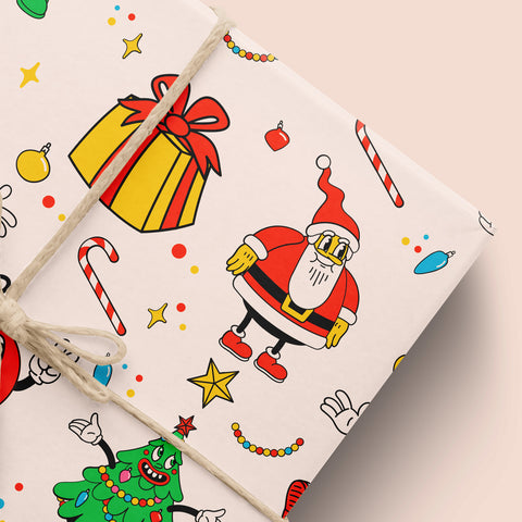 Colorful Christmas Wrapping Paper | Nostalgic Christmas Gift Wrap | Premium Christmas Gift Wrapping Paper