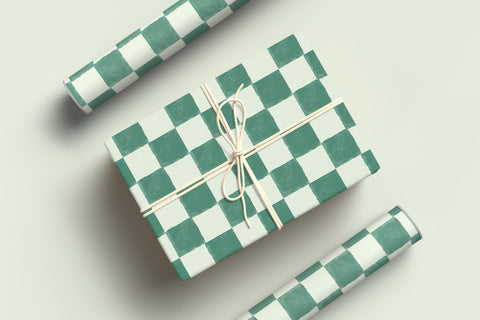 Green Gingham Wrapping Paper, Sage Green Checkered Wrapping Paper, Simple Gift Wrap Roll, Modern Checked Wrapping Paper, Green Plaid